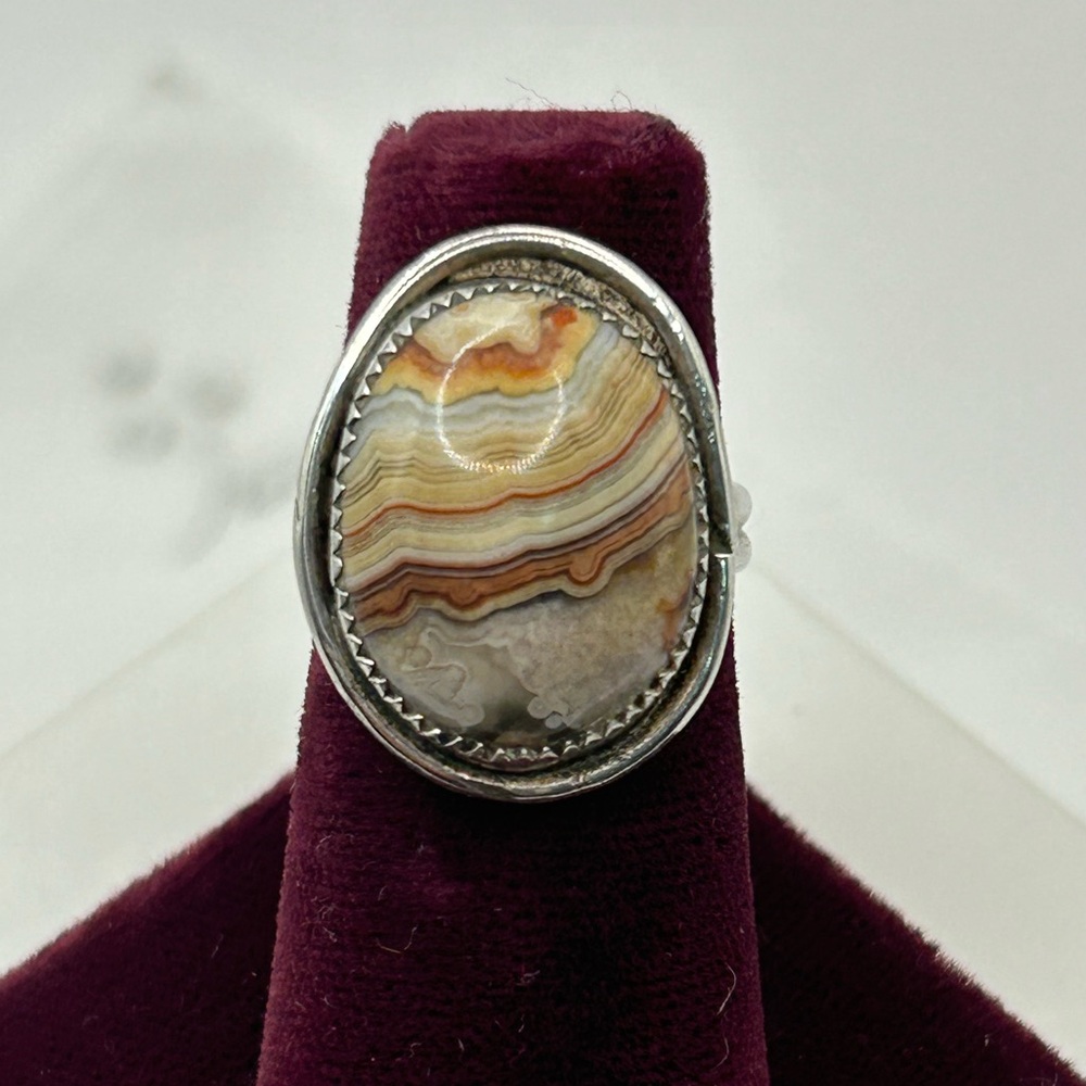 Sterling Silver Crazy Lace Agate Ring Size 7